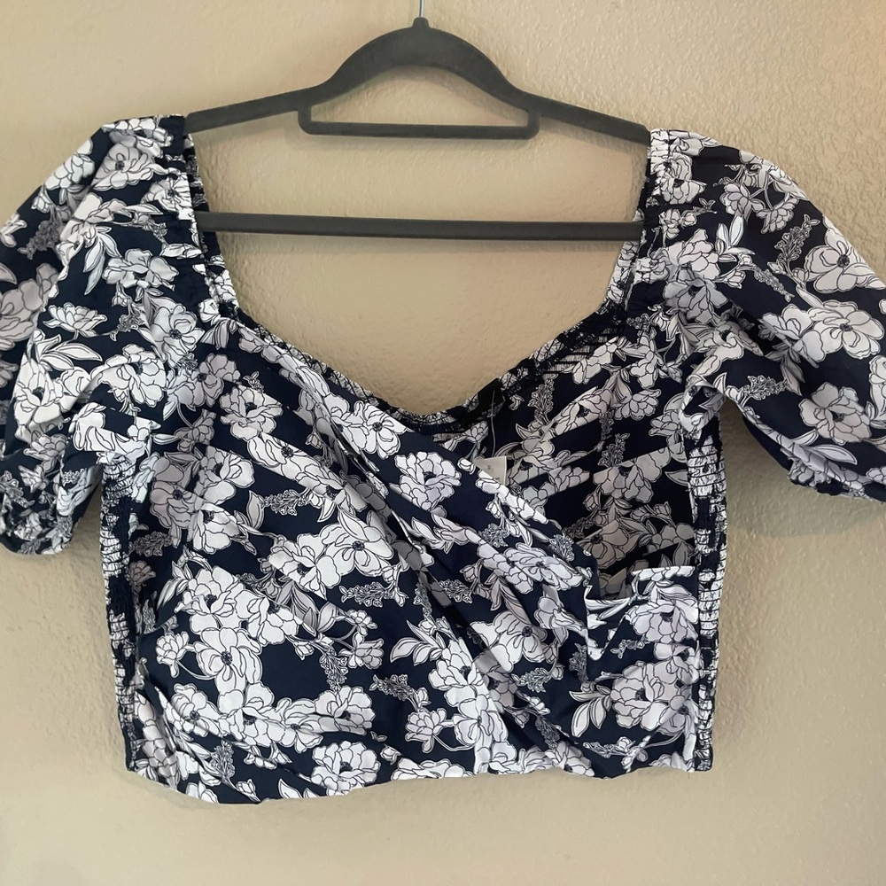 Floral Navy Blue and White Blouse